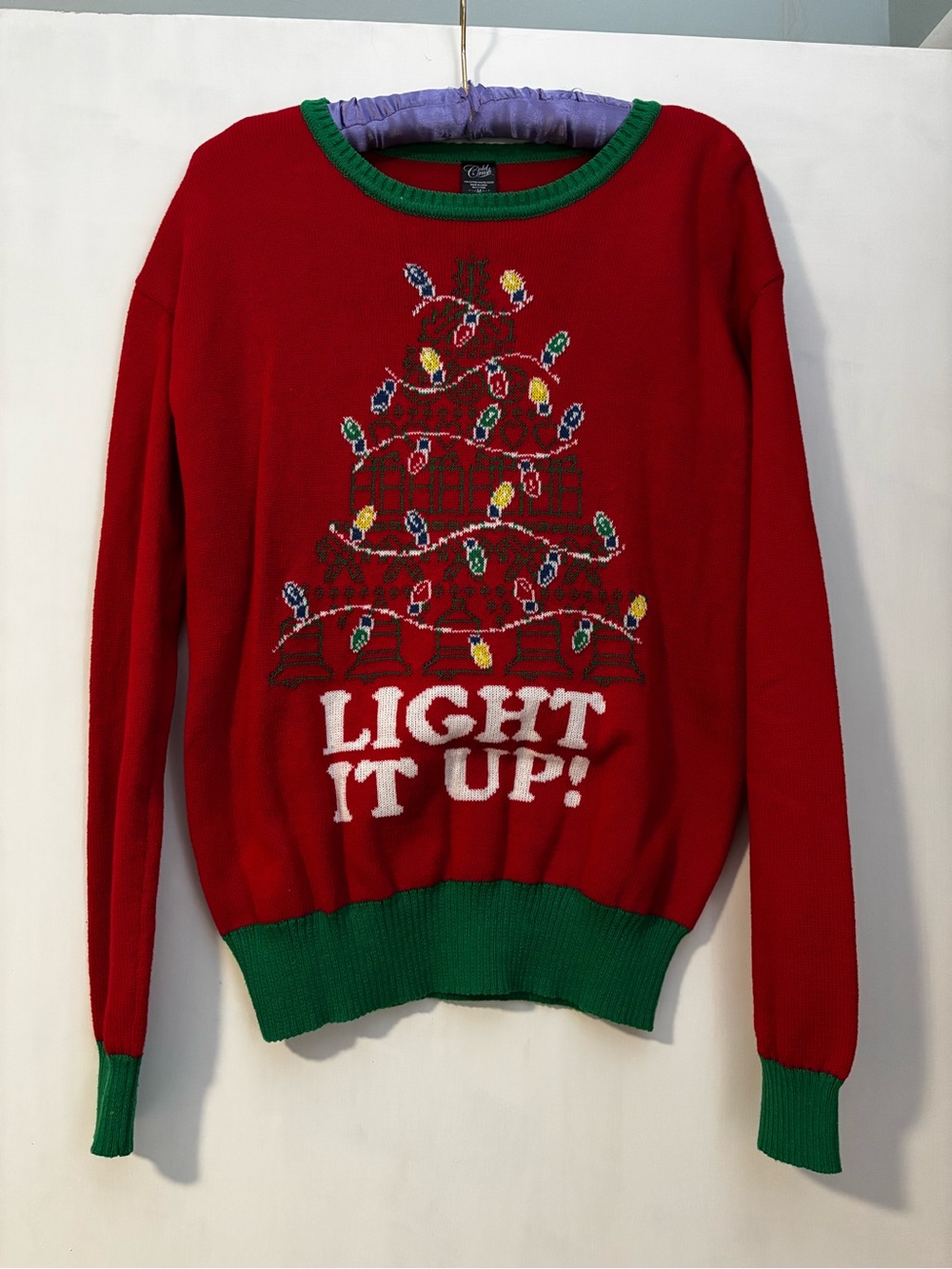 Cold Crush Red Holiday Knit Sweater with Green Trim